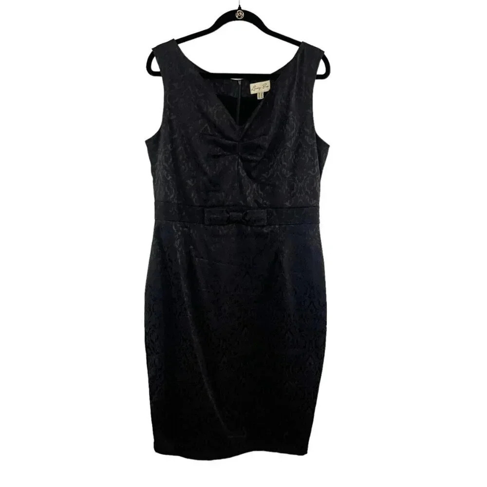 Lindy Bop Black Embossed Sleeveless Bodycon Midi Dress Women's Plus Size 14